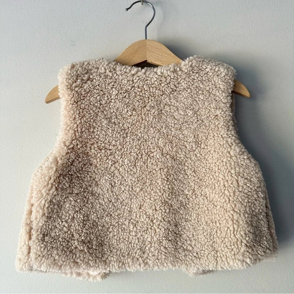 Zara Blouse, Baby Gap Dress and Sherpa Vest
